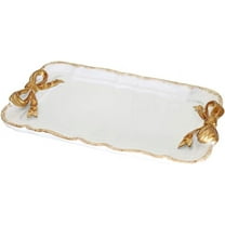 Vintage Decorative Tray , Elegant Jewelry & Cosmetics Organizer with Bow Design , Resin Storage Tray for Rings, Necklaces, Bracelets ,Vanity Tray for Dresser, Bathroom (White)