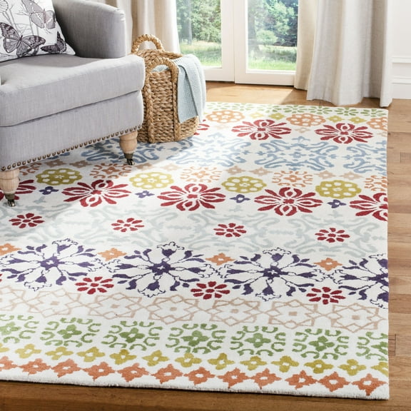 SAFAVIEH Wyndham Fionntan Abstract Floral Wool Area Rug, Ivory/Multi, 8'9" x 8'9" Square