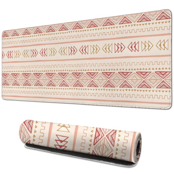 Long Mouse Pads for Desk,Pink Geometric Striped Pattern Desk Mats on Top Of Desks, Desk Mouse Pad Extra Large with 3mm Non-Slip Base and Stitched Edge for Gaming,Office,Work,Home 31.5"x11.8"