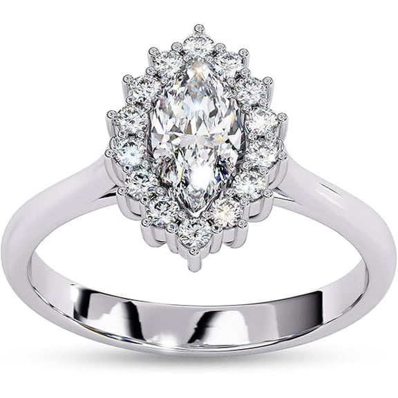 Gems Jewels 14K White Gold Plated 2.00 Ct Marquise Cut White Diamond Christmas Wedding Engagement Thanksgiving Halo Ring 925 Sterling Silver For Women's -4.5
