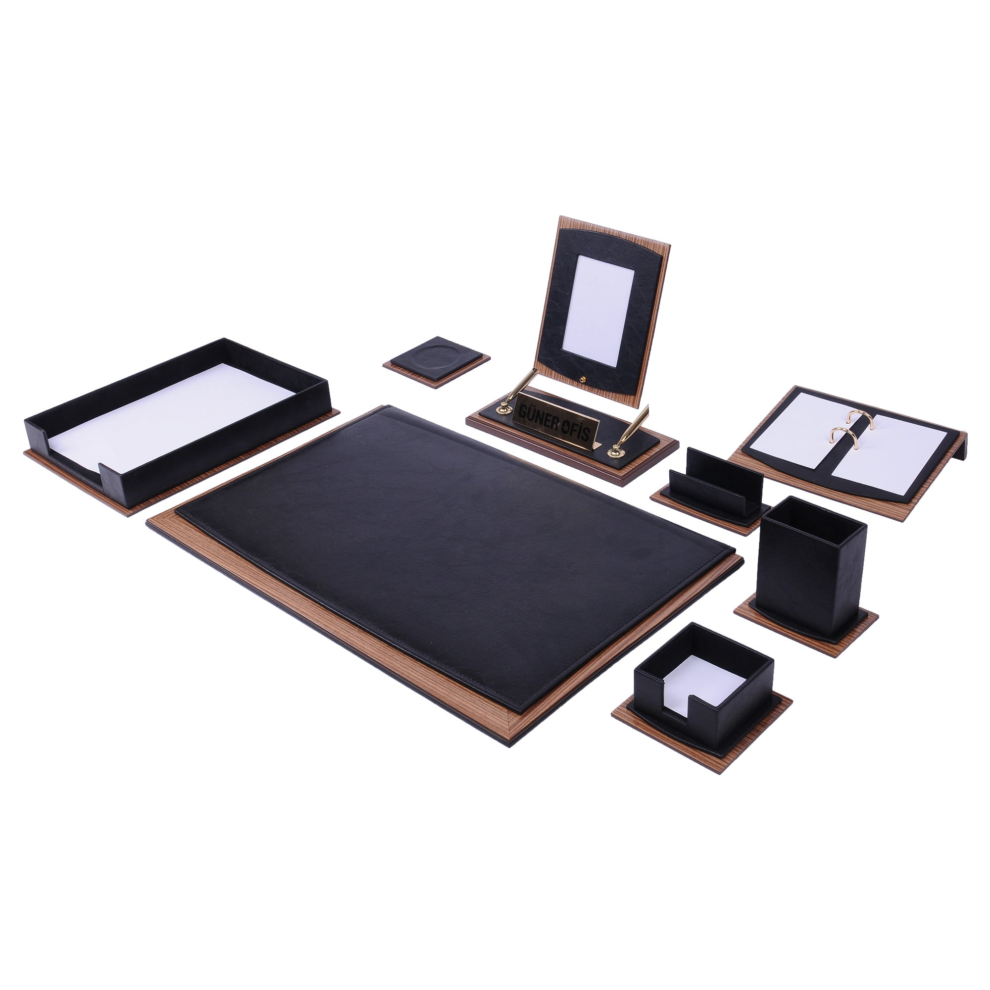 Star Luxury Leather Desk Set, Leather & Wood Desk Set, 11 Pcs, with ...