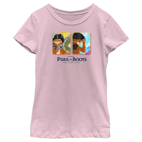 Girl's Puss in Boots: The Last Wish Animated Cards Graphic Tee Light Pink Large