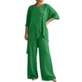 thumbnail image 2 of Homenesgenics Womens Pajama Sets Solid V-Neck Long Sleeve Split Top And Pants Set Womens Clothes under $8, 2 of 8