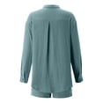 thumbnail image 3 of CCRFTGI 2 Piece Sets for Kids Girls Size 10-12 Casual Linen Sets Teenage Summer Long Sleeve Cotton Linen Button Down Shirt Baggy Wide Leg Shorts Big Sister Outfit Activewear Light Blue 14-15 Years, 3 of 5