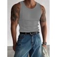 thumbnail image 6 of Men'S Ribbed Knit Form-Fitting Workout Wide Shoulder Tank Top Light Gray M, 6 of 7