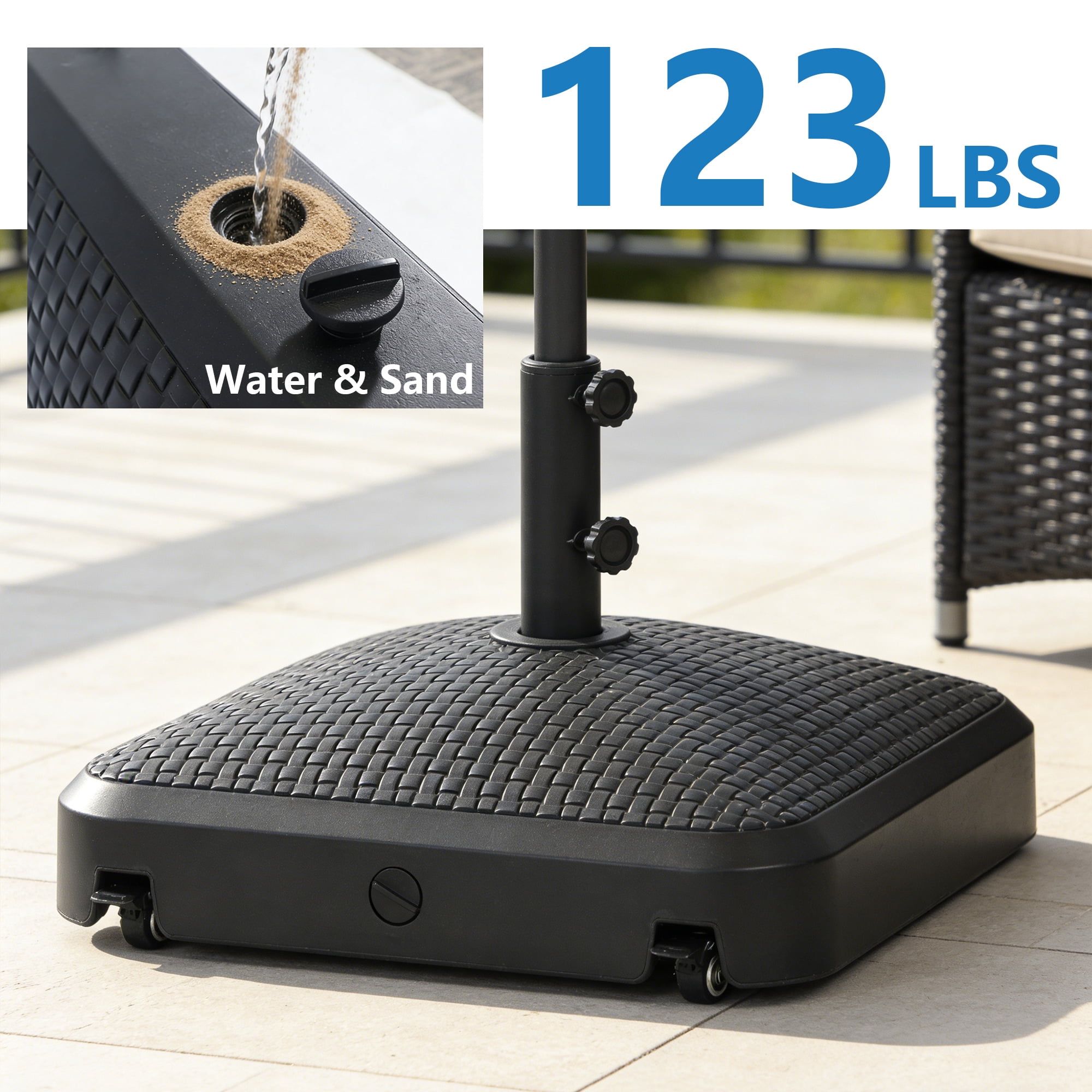 Abble 170 lbs Outdoor Cantilever Patio Umbrella Base Offset Umbrella Stand with Handle and Wheels for Garden Backyard Poolside in Black