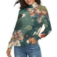 thumbnail image 2 of Koi Fish Vintage Lotus Women's Turtleneck Sweater Long Sleeve Ribbed Fitted Turtle Neck Casual Fall Winter Collection Top M, 2 of 4