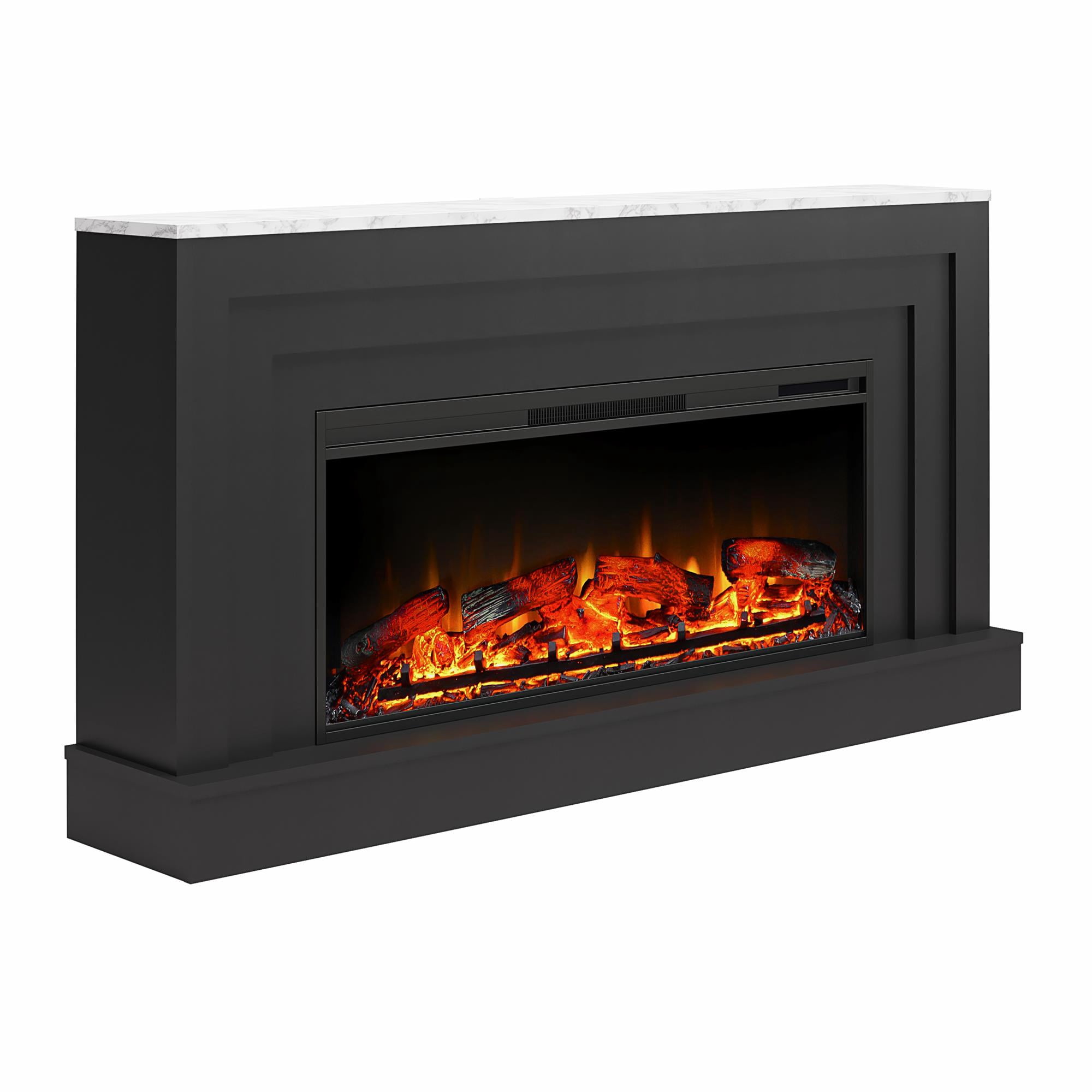 Ameriwood Home Amerleigh Wide Mantel with Linear Electric Fireplace, Black w/White Faux Marble Top Sansujyuku sansujyuku.com