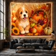 thumbnail image 6 of Happy Puppy with Cornucopia Pumpkins and Candles, Cheerful Rustic Style for Dog Lovers, Harvest Wall Art, Housewarming Gift, Tapestry Wall Hanging for Bedroom and Living Room, 6 of 7
