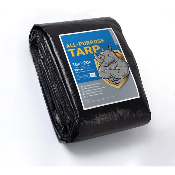 Tarps Heavy Duty Waterproof 16x20 Feet Black Poly Tarp Cover Outdoor Thick UV Resistant Tarpaulin