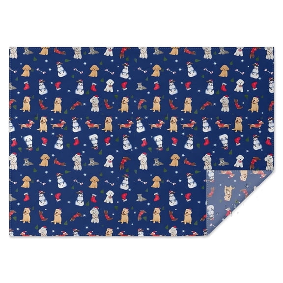 Dark Blue Christmas Dog and Snowman Pattern Rectangle Tablecloth 60"x84",Waterproof Polyester Rectangle Table Cloth, Wipeable Spillproof Polyester Tablecloth for Dining, Camping, Indoor and Outdoor