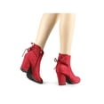 thumbnail image 7 of BLISSFUL STEP Women's Ankle Boots Block Heel Zipper Lace Up Boots Red 6, 7 of 7
