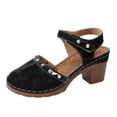 thumbnail image 6 of Rokment Women's Closed Toe Dressy Sandals Vintage Casual Studded Suede Ankle Strap Platform Chunky Block High Heels Clogs Mules Comfortable Orthotic Walking Dress Summer Shoes for Beach Black Size 6, 6 of 6