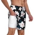 thumbnail image 3 of Picia Lilies Flowers pattern Mens Swim Trunks with Compression Liner Stretch Beach Shorts Quick Dry with Zipper Pockets No-Chafing Board Shorts-Medium, 3 of 9