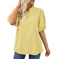 thumbnail image 3 of UVN Summer Blouses for Women Short Sleeve Shirts Ladies Hollow Out Lace Blouse V Neck Dressy Casual Tops, 3 of 8