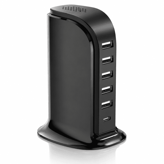 Charging Station for Multiple Devices 40W Upoy,Wall Charger Block 5 USB Ports(Shared 6A),USB Charging Hub Smart IC,Charger Tower with Type-C 3A for iPhone iPad Tablets Smartphones,Home Office Use