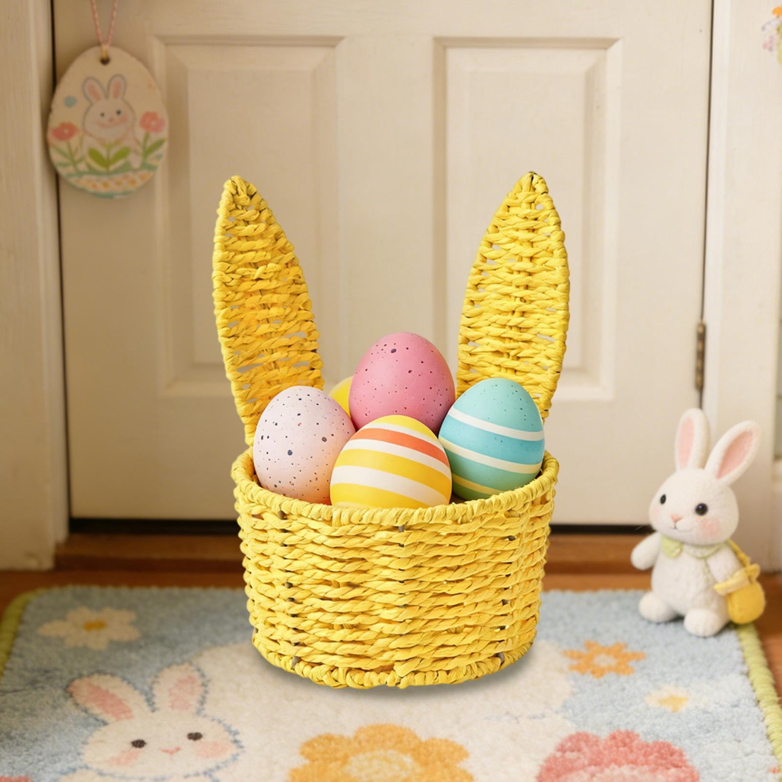 Lunxisen 1 Pcs Paper Cord Woven Rabbits Ear Flower Basket Florist Fresh Flower Arrangement Basket Gift Basket Easter Decorative Rabbits Ear Flower Basket