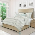 thumbnail image 2 of Michael Amini Max 7-piece Stripe Design Cotton Queen Duvet Set in Natural/Blue, 2 of 19