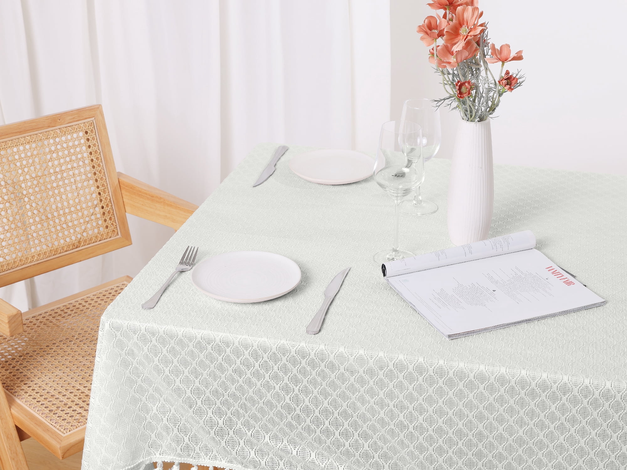 Unique Bargains Rectangle Tablecloth Polyester Table Cloth with Tassels Wrinkle Free Rhombus 53x63 Inch