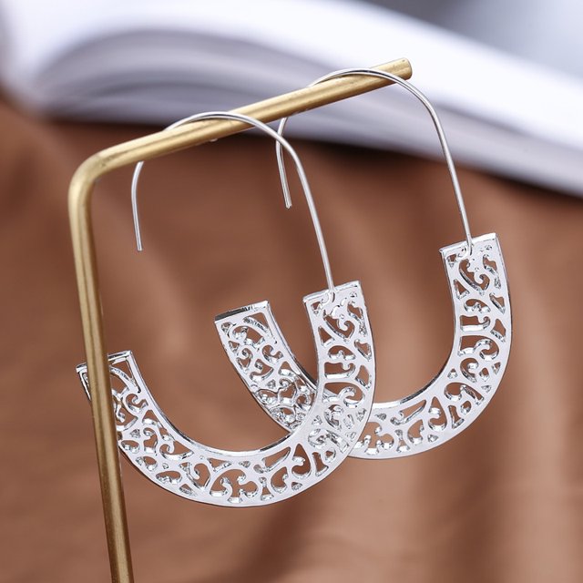 2 pares de pendientes geométricos de aro de metal con dise?o de gancho de medio aro para mujer, plateado ShuxiuWang 8390612988578