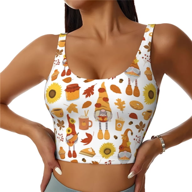 Fotbe Gnomes Autumn Harvest Sujetador Deportivo Largo sin Aros para Mujer con Almohadillas y Soporte Medio, Transpirable y Absorbente, Camiseta Tipo Chaleco o Tank Top-Small