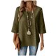 thumbnail image 1 of Mujeres 3/4 Manga Tops Y Blusas de Color Sólido con Botones Cuello Redondo Casual Top de Moda 3/4 Manga Tops Casuales para Mujeres, 1 of 9