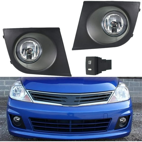 waltyotur 2Pcs Fog Lights Assembly Replacement for 2007-2011 Nissan Versa Clear Lens with Front Bumper Bezel Wires Switch Bulbs Left Right Side (Passenger & Driver Side)