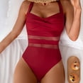 thumbnail image 4 of baikeli Women Tummy Control One Piece Swimsuits Strap Push Up Bathing Suits High Waist Mesh Lace Patchwork Swimwear Twist Front Cutout Ruched Swimwear Beachwear Wine,XL, 4 of 8