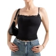 thumbnail image 3 of Women'S Square Neck Lace Tank Tops Sleeveless Crop Spaghetti Strap Summer Y2k Tops Black L, 3 of 6