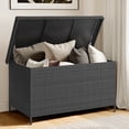 thumbnail image 6 of Dovov 158 Gallon Deck Box, Large Wicker Outdoor Storage Box PE Rattan Storage Bin Waterproof with Flip Lid for Backyard Patio Furniture Cushions, Gardening Tools, Pool Supplies, Black, 6 of 11