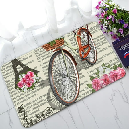 Bicycle Mat YKCG Vintage Romantic Paris Effiel Tower Pink Floral Flower Bike Doormat Indoor/Outdoor/Bathroom Doormat 30x18 inches ()
