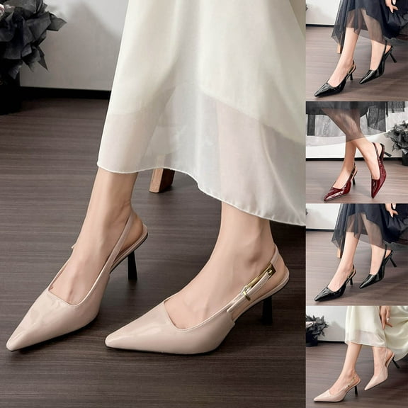 Miluxas Slingback Kitten Heels Elegant Dressy Pumps for Women Closed Pointy Toe Chunky High Heels Wedding Bride Prom Party Dress Shoes Red 7.5(40)