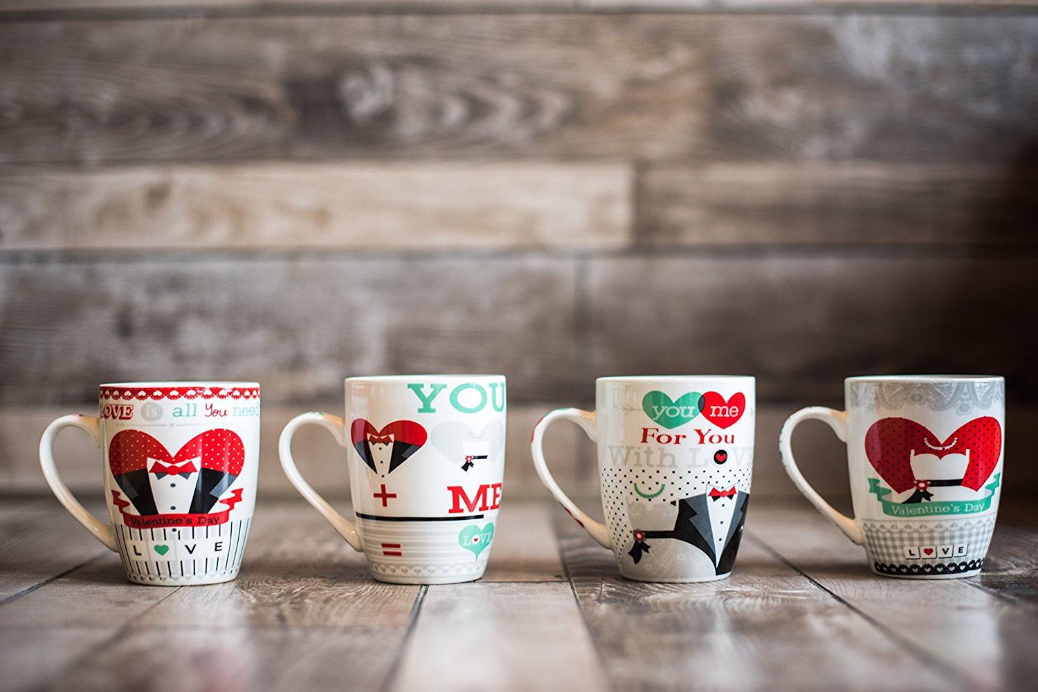 All For You New Bone China Mug with Gift Box-Love, Heart-Set of 4, 12 Oz, Gift Box... by All For You Home