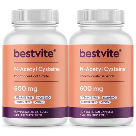 N-Acetyl Cysteine 600mg (NAC) (240 Vegetarian Capsules) (120 x 2) - No Stearates - No Fillers - No Silica - No Gelatin - Gluten Free - Non GMO