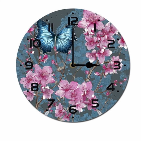 ZXCXRQFa Beautiful Butterfly Wood Wall Clock Silent Non-Ticking Kitchen Desk Clock Merry Xmas Battery Operated Analog Decorative Round Clocks 10 in Garden Home Decor