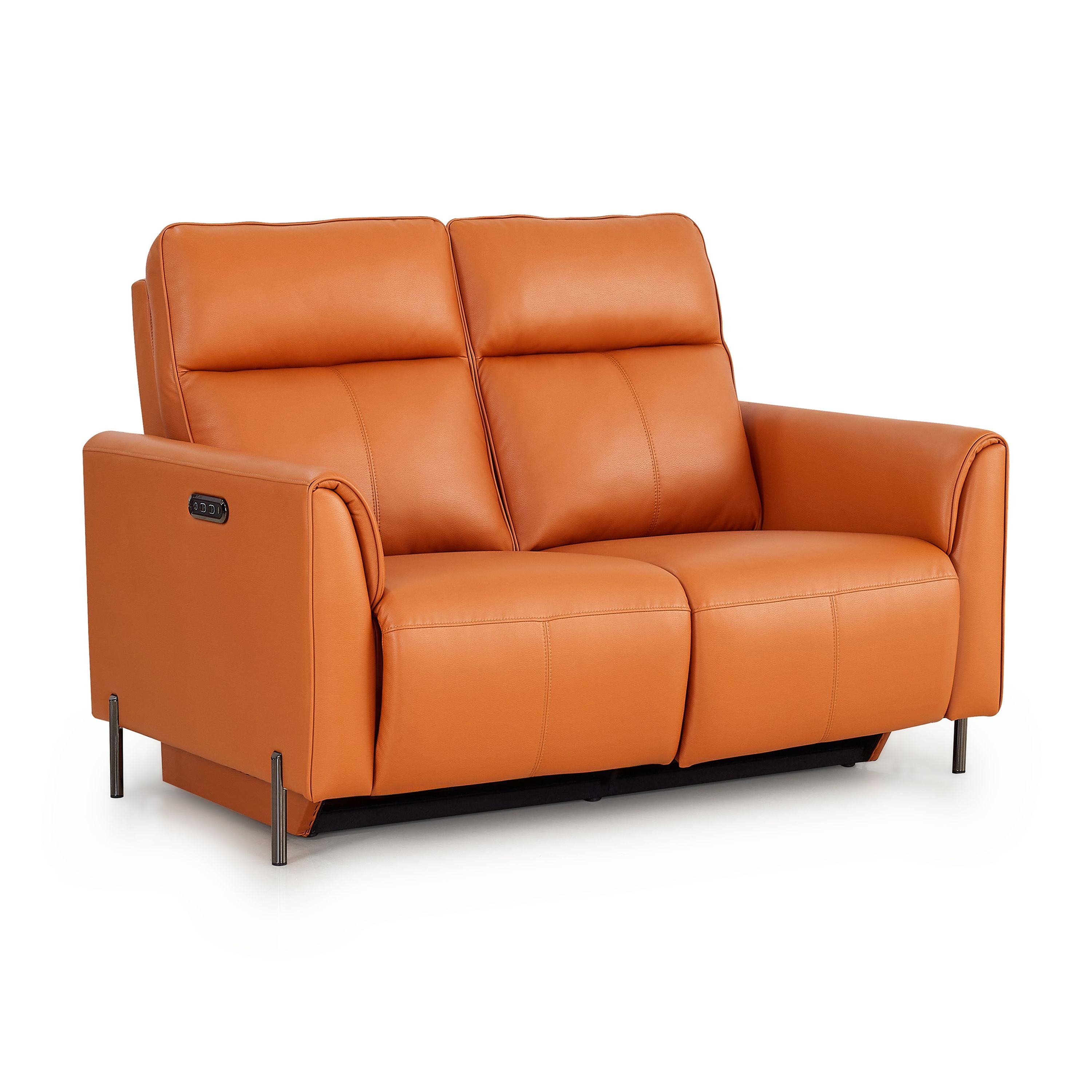 Modern Loveseat with Power Recliners and Head Control, Orange