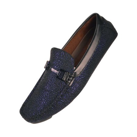 Amali Mens Metallic and Black Speckled Driving Shoe, Comfort Dress Driver Loafer, Style Brogan & Quint Available in White and Royal Blue