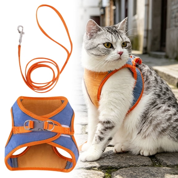 Cat Harness and Leash Set Escape Proof, Small Cat Harness, Step in Cat Harness, Cat Vest Harness, Adjustable Walking Safety Pet Harness for Small Dogs, Orange, 1 Pack