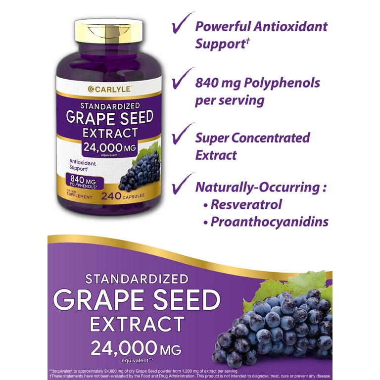 Carlyle Grapeseed Extract, 24000 mg, 240 Capsules, Flavonoids
