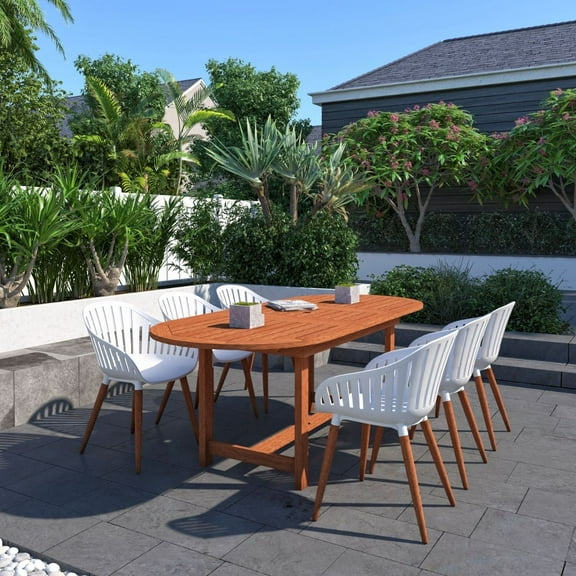 Amazonia Golden 7 Pieces Eucalyptus Wood Oval Outdoor Dining Set, Ideal for Patio
