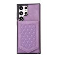 thumbnail image 3 of ELEHOLD Fashion Wallet Case for Samsung Galaxy S22 Ultra Argyle Pattern Leather RFID Bocking Card Slots Hidden Mirror Stand Function Magnetic Button Adjustable Shoulder Strap,Purple, 3 of 7
