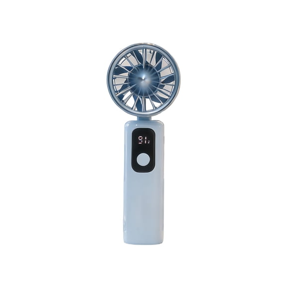 Blue Blue Usb Rechargeable Folding Handheld Fan With Digital Display 5 Speeds Portable For School Home Outdoor