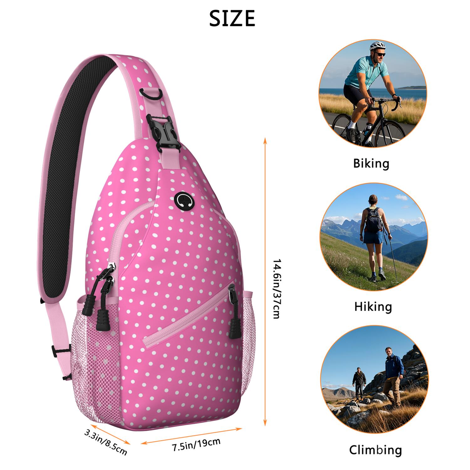 Retro Polka Dot Sling Bag for Men & Women - Vintage Dots Design Crossbody Chest Bag with Anti-Theft Zipper Pockets - Spacious Travel-Ready Backpack for Hiking, Biking & Commuting