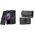 thumbnail image 1 of Case with Belt Holster Bundle for Moto G 5G 2022: Heavy Duty Shield Cover (Black) and Rugged Denim Nylon Phone Pouch (Grey), 1 of 9