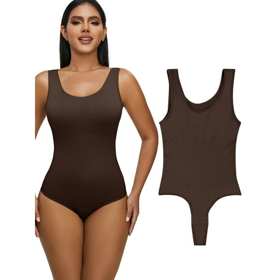 SAYFUT Bodysuit for Women Round Neck Solid Color Sexy Ribbed Compression Casual Bodysuit Top Sleeveless Square Neck Tank Top