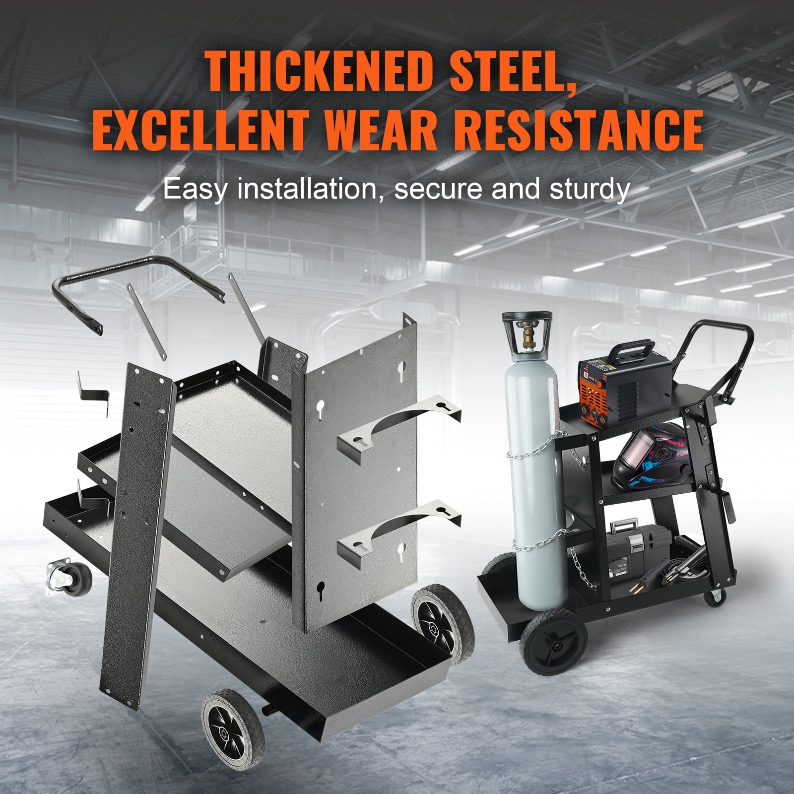 KFFKFF Welding Cart 3-Tier 400 lb. With 360° Swivel Wheels