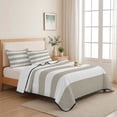 thumbnail image 5 of Twin Quilt Set 68''x86'', Beige Stripes Lightweight Summer Bedspread Coverlet Set with 2 Pillow Shams, Simple Beige White Texture Breathable All Season Quilt Bedding for Dorm/Bedroom, 5 of 9