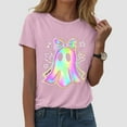 thumbnail image 2 of felwors Halloween women's shirt 2025 cute ghost cotton shirt autumn pumpkin T-shirt round neck pattern T-shirt casual short sleeved top Pink, L, 2 of 6