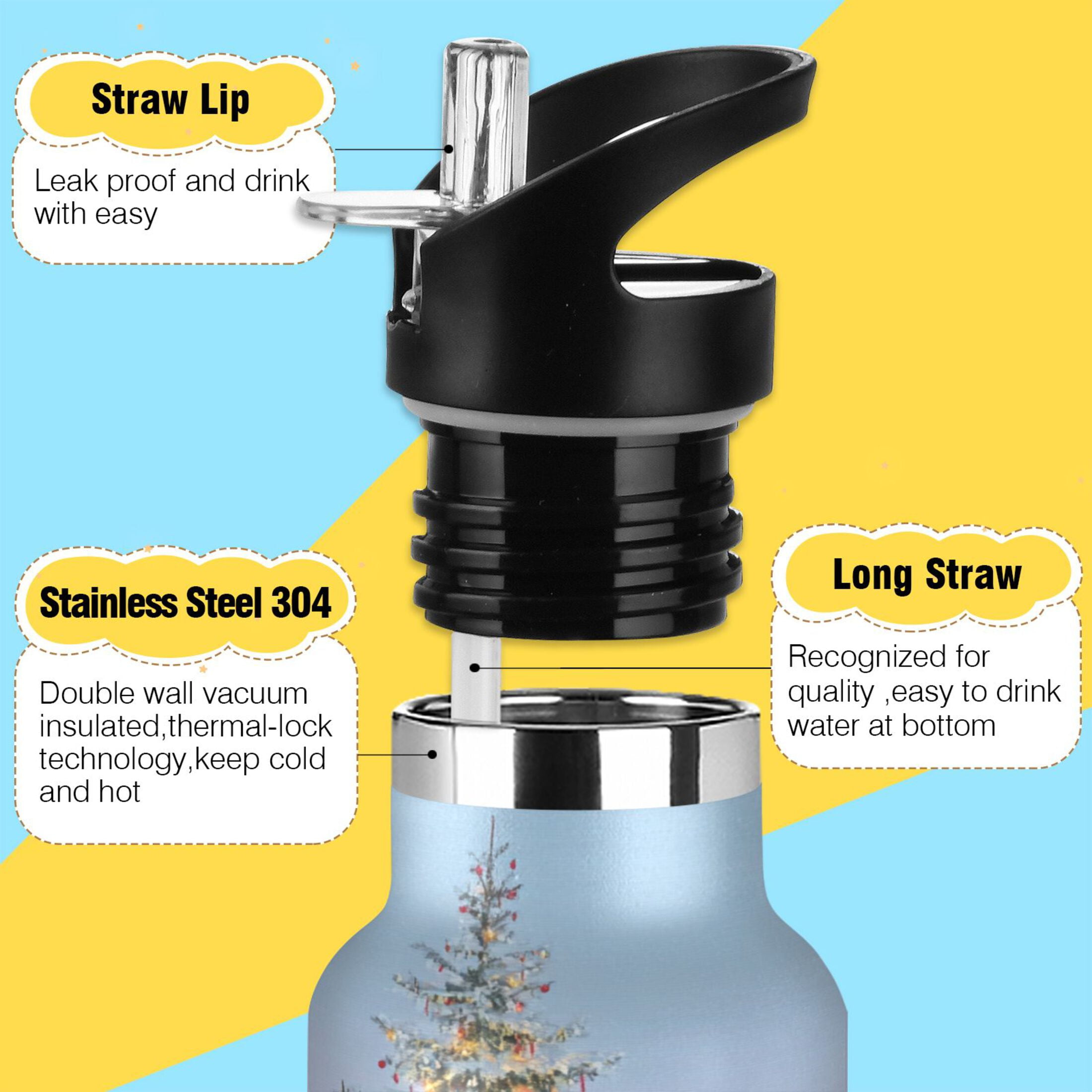 600ML Stainless Steel Insulated Cup Sports Water Bottle Portable Thermos Cup Water Glasses Insulated Tumblers Convenient and Durable Beautiful Christmas