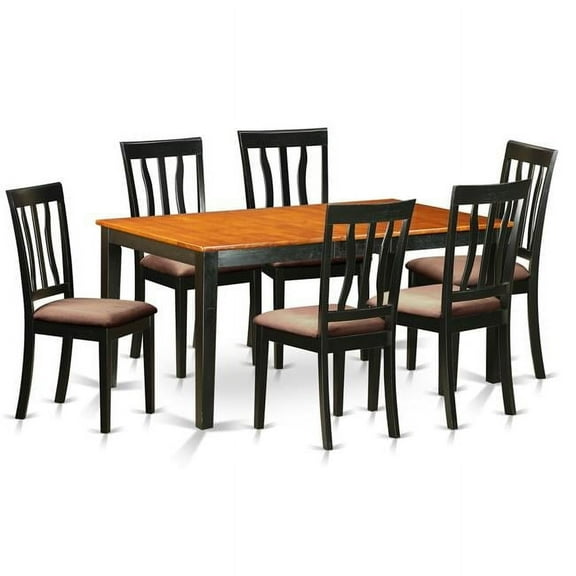 Microfiber Kitchen Table Set - Dining Table & 6 Chairs, Black & Cherry - 7 Piece